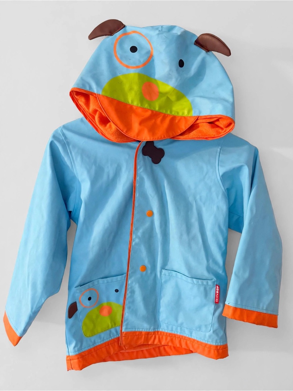 Skip Hop Zoo Dog Rain Jacket - Blue with Orange - Size L (5/6) - Hooded with 3D